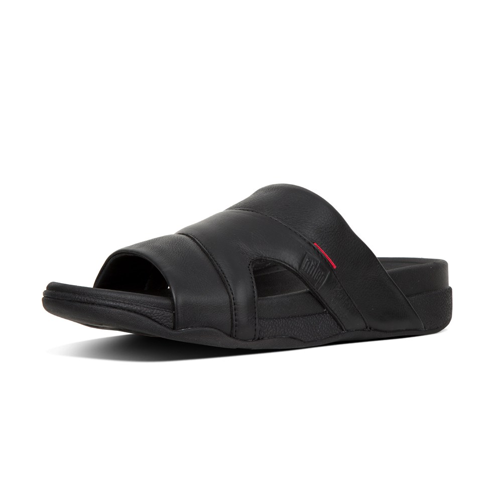 Fitflop Man Slides Black - Freeway Leather Pool - SW1409765